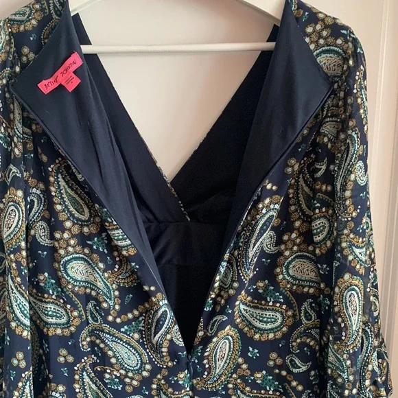 Betsey Johnson Paisley Dress Blue 4 V-neck Ruffle Party Wedding Guest Vacation - Picture 13 of 17